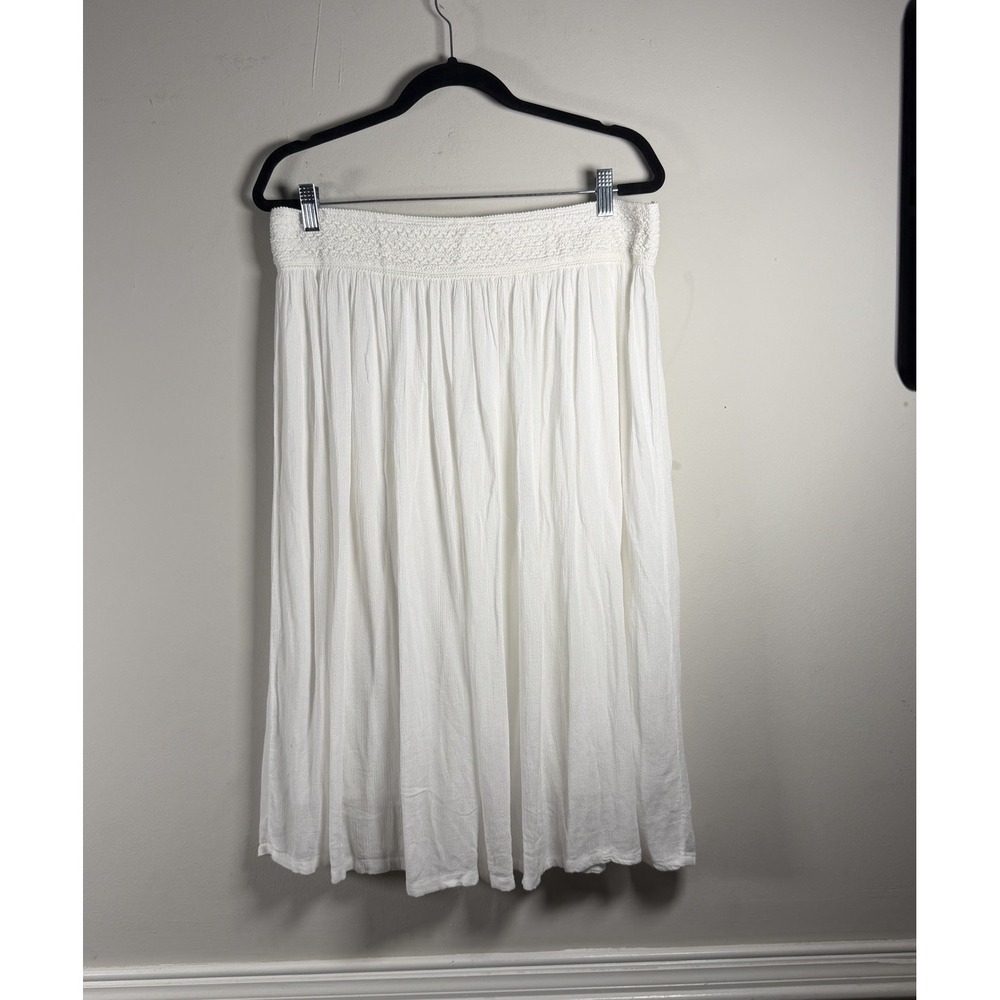 Gypsy Blu Womens XL White Tiered Boho Maxi Skirt Elastic Resort Long Beach Rayon